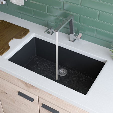 ALFI BRAND Black 30" Undermount Sgl Bowl Granite Composite Kitchen Sink AB3020UM-BLA